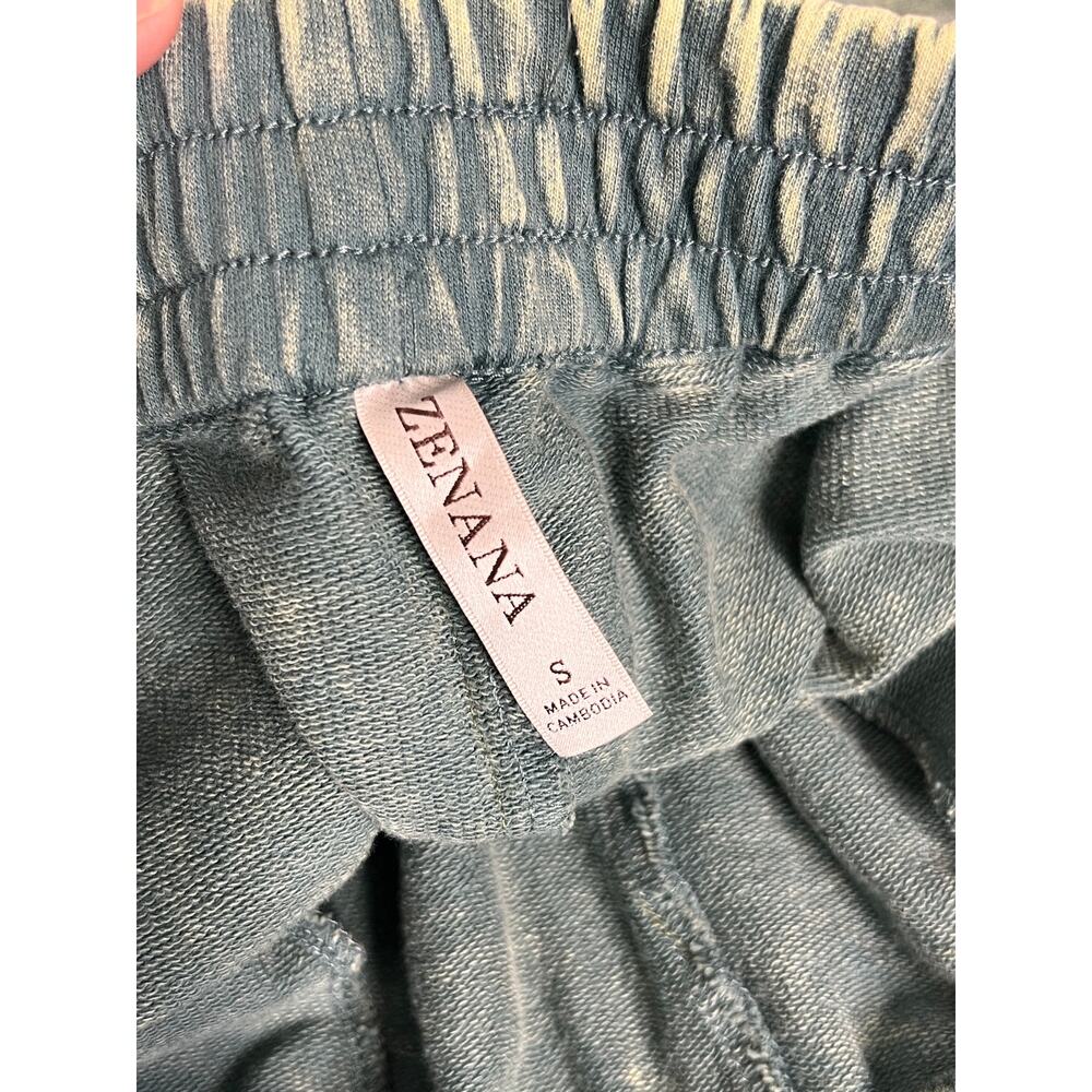 Zenana Acid Washed French Terry Palazzo Pants Small Olive Green Drawstring - Picture 7 of 10